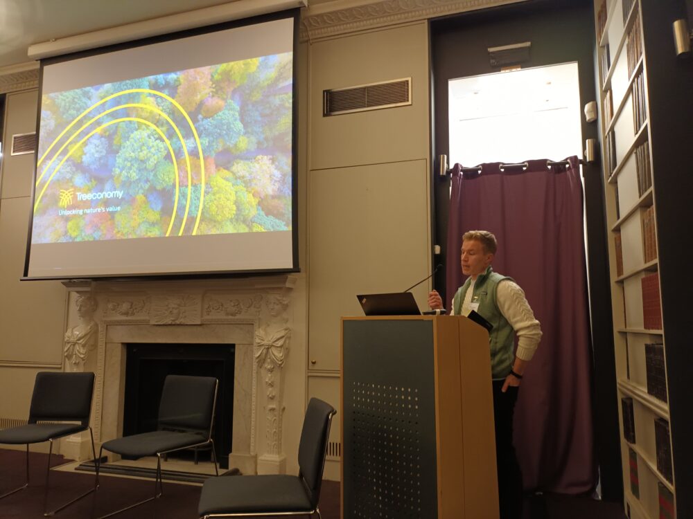 Harry Grocott (CEO, Treeconomy) presenting on Treeconomy's work